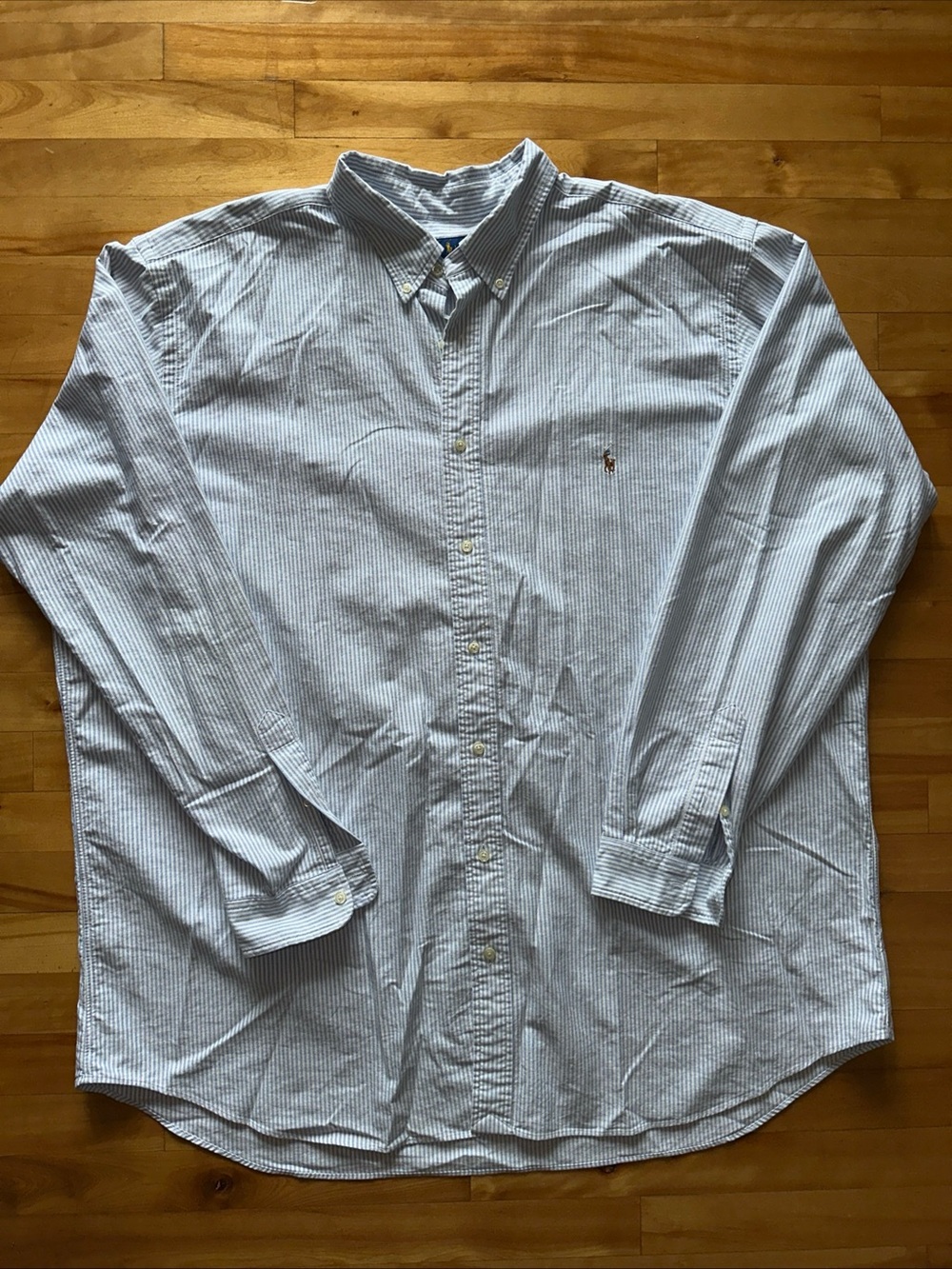 Ralph Lauren Men’s 3XLT Blue White Striped Button Front Shirt Tall Cotton Pony